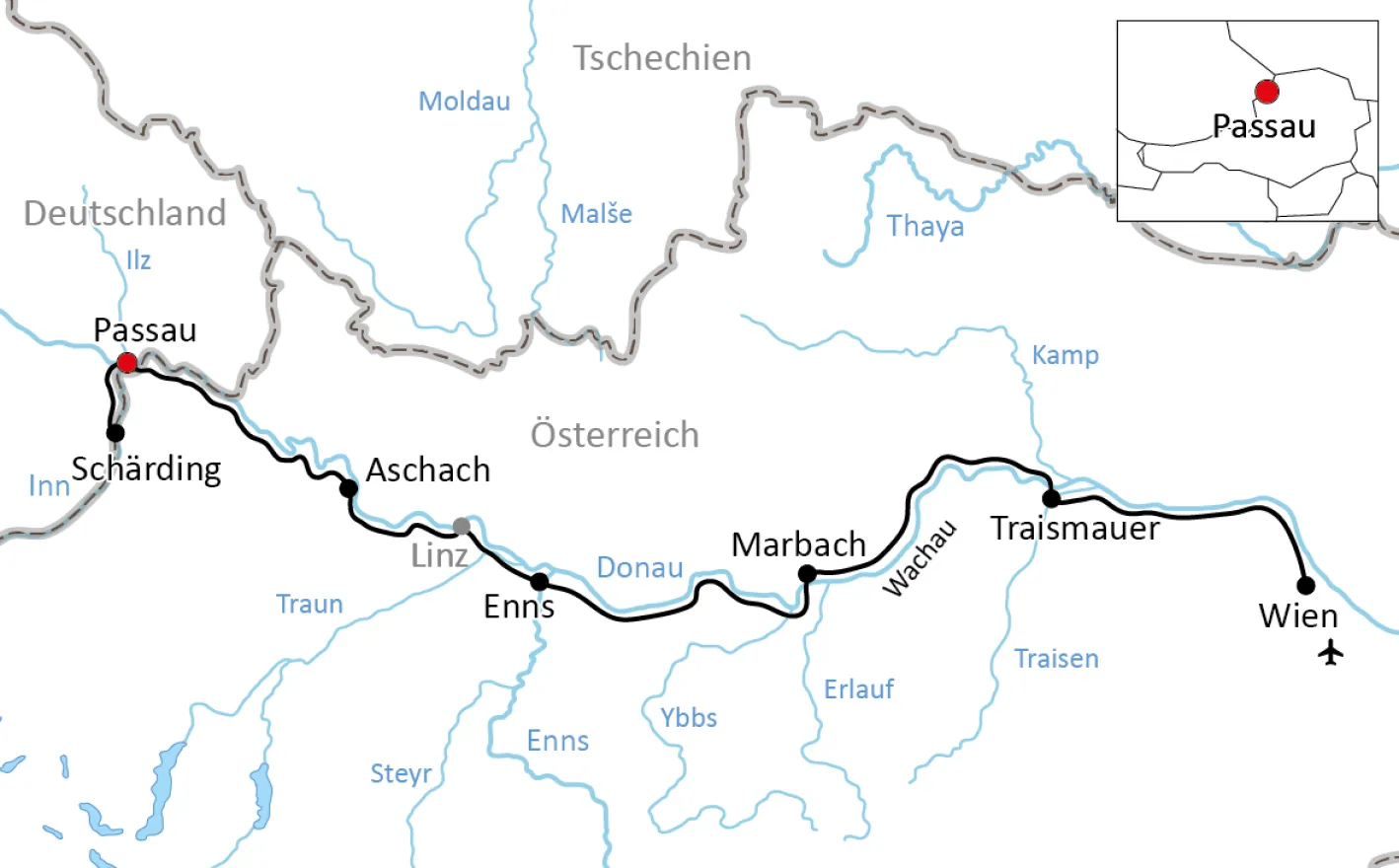Der Donauradweg von Passau nach Wien