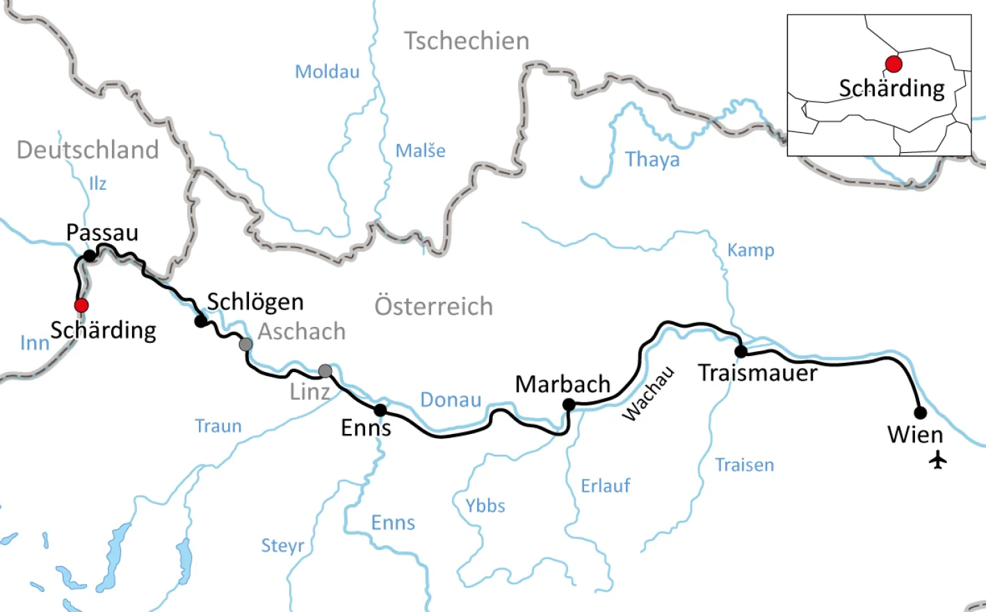 Der Donauradweg von Passau nach Wien